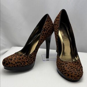 Via Neroli Brown Leopard Print Pony Hair Platform Party Pump W Sz9 #0243